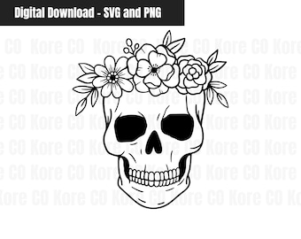 Floral Skull SVG, Gothic Halloween, Witchy Clipart (Digital Download)