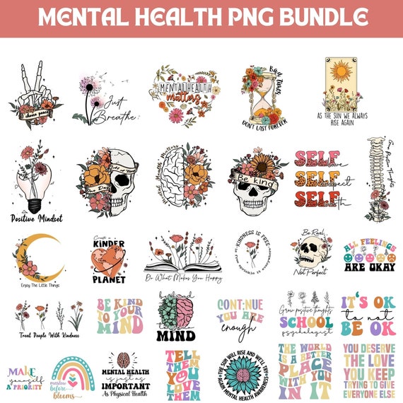 Mega Mental Health PNG Bundle, Self Love, be kind to your mind, mental awareness png, sublimation tumbler png, digital download, Love