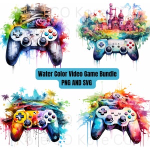 ビデオゲーム コントローラー 水彩 カラーポップ SVG、ゲーム プレーヤー、ゲーマー向けのクールなギフト、昇華用 SVG、PNG ファイル