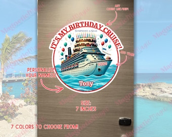 Personalized Birthday Cruise Cabin Door Magnet| Custom Birthday Door Sign Line Keepsake| Multiple Color Birthday Options