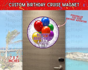 Personalized Birthday Cruise Cabin Door Magnet| Custom Birthday Door Sign Line Keepsake| Multiple Color Birthday Options