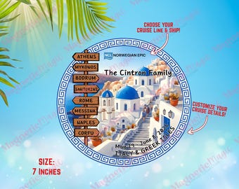Custom Greece Cruise Door Magnet | Santorini Mediterranean Cabin Decor| Greek Isles Door Sign | Itinerary Stateroom | Any Cruise Line