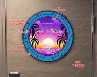 Personalized Large Sunset Cruise Door Magnet |Custom Name Year Cruise Gift |Family Travel Cruise Magnets |Ship Magnets |Any Cruise Line