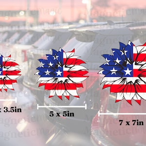 Ímã de carro com bandeira de girassol dos EUA: decoração patriótica de 4 de julho