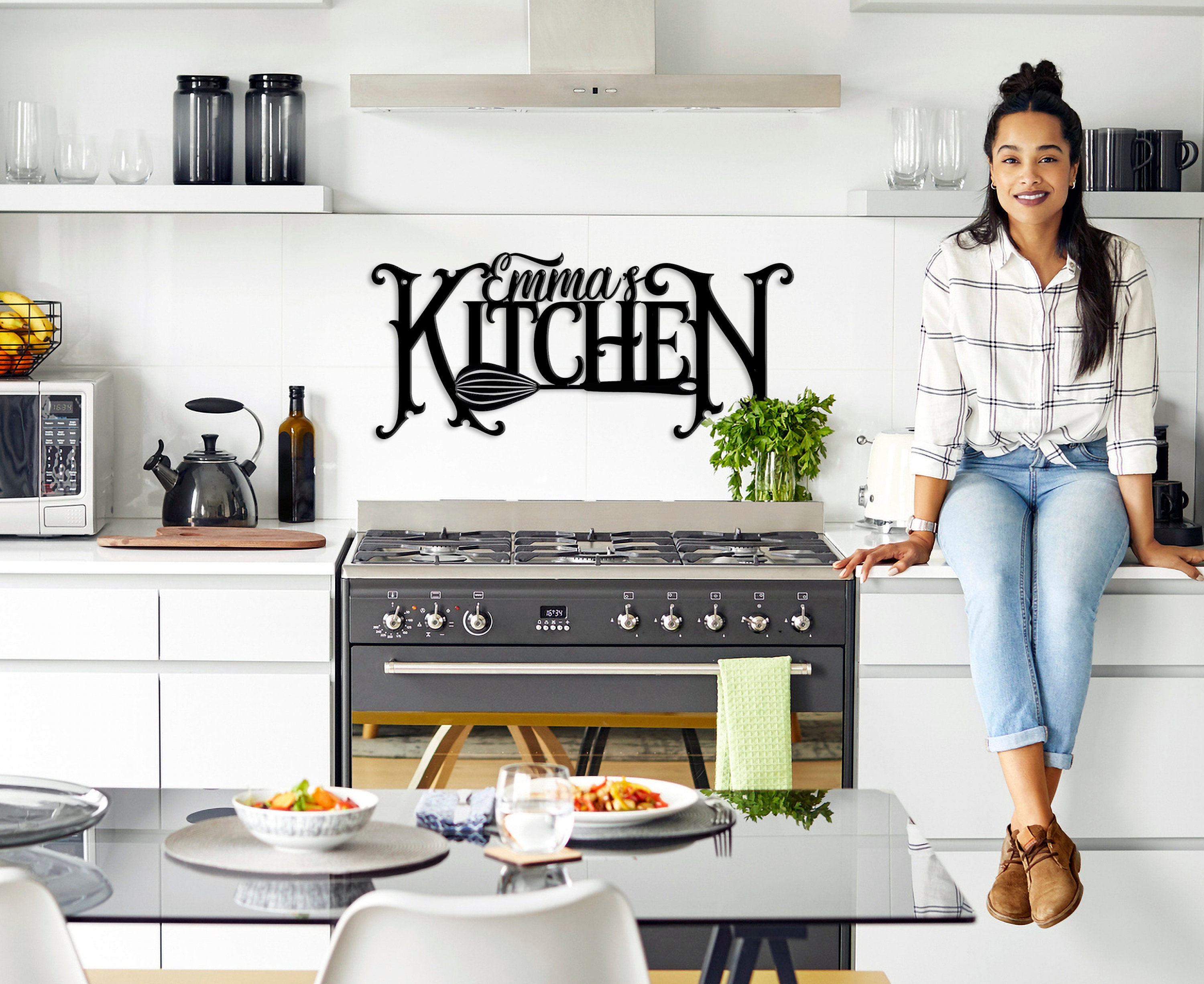 Kitchen Sign Custom Metal Kitchen Sign Personalized Black Etsy