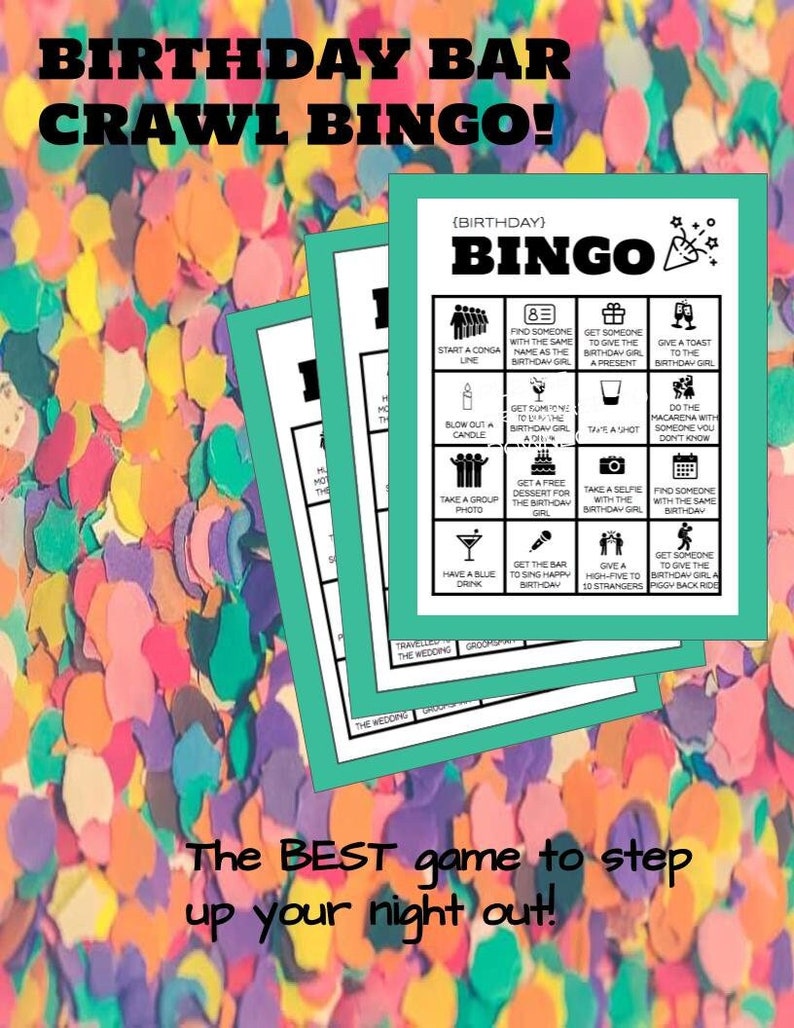 Birthday Bar Crawl BINGO Birthday Bar Games Birthday Party Game Etsy