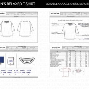 May include: Technical drawing of a women's relaxed t-shirt, showing front and back views, construction details, and size specifications. Includes a Pantone color swatch and label design. The text "WOMEN'S RELAXED T-SHIRT" is at the top.