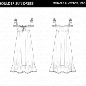 Off Shoulder Sun Dress | Flat Sketch Technical Drawing | AI Vector, JPEG, PDF