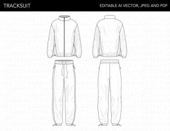 Tracksuit Flat Sketch Technical Drawing AI Vector, JPEG, PDF