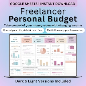 Freelancer Budget Google Sheets Template | Irregular Income Tracker Expense Dashboard | Dark Light Finance Planner
