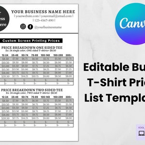 Canva Bulk T shirt Price List Template Editable Canva Etsy