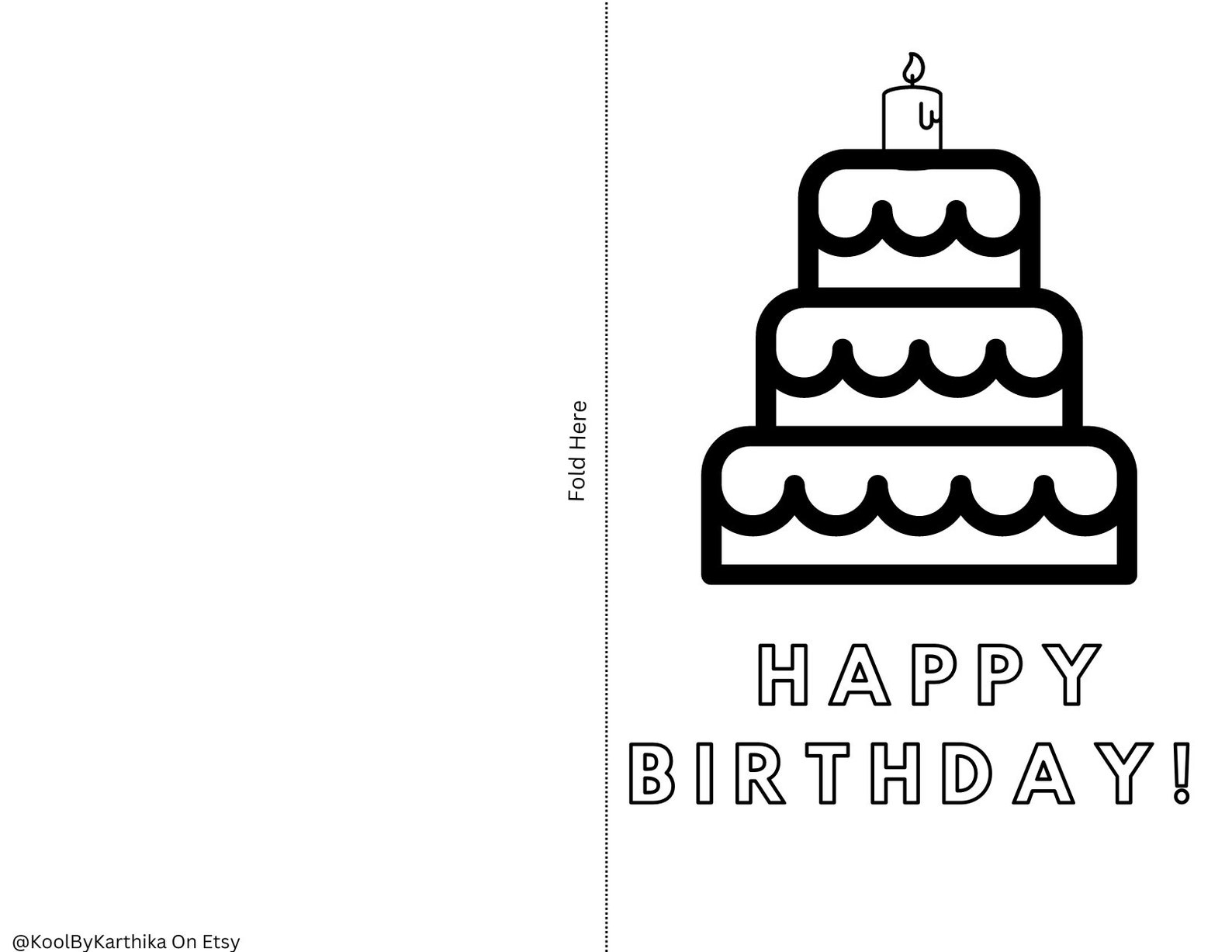 Printable Coloring Kids Happy Birthday Card, Cake Birthday Card, Kids ...