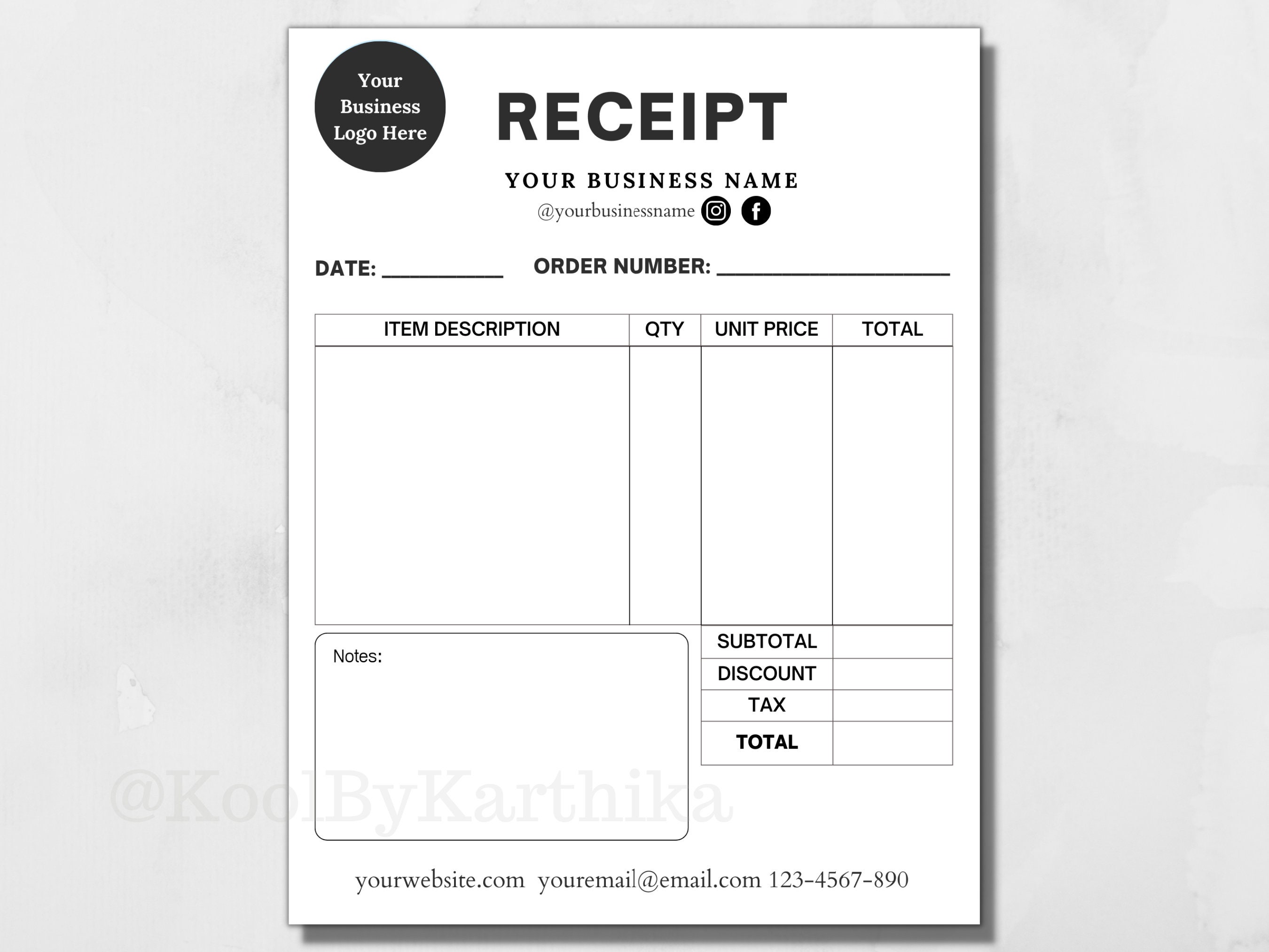 Business Receipt Template Receipt Template Small Business Etsy