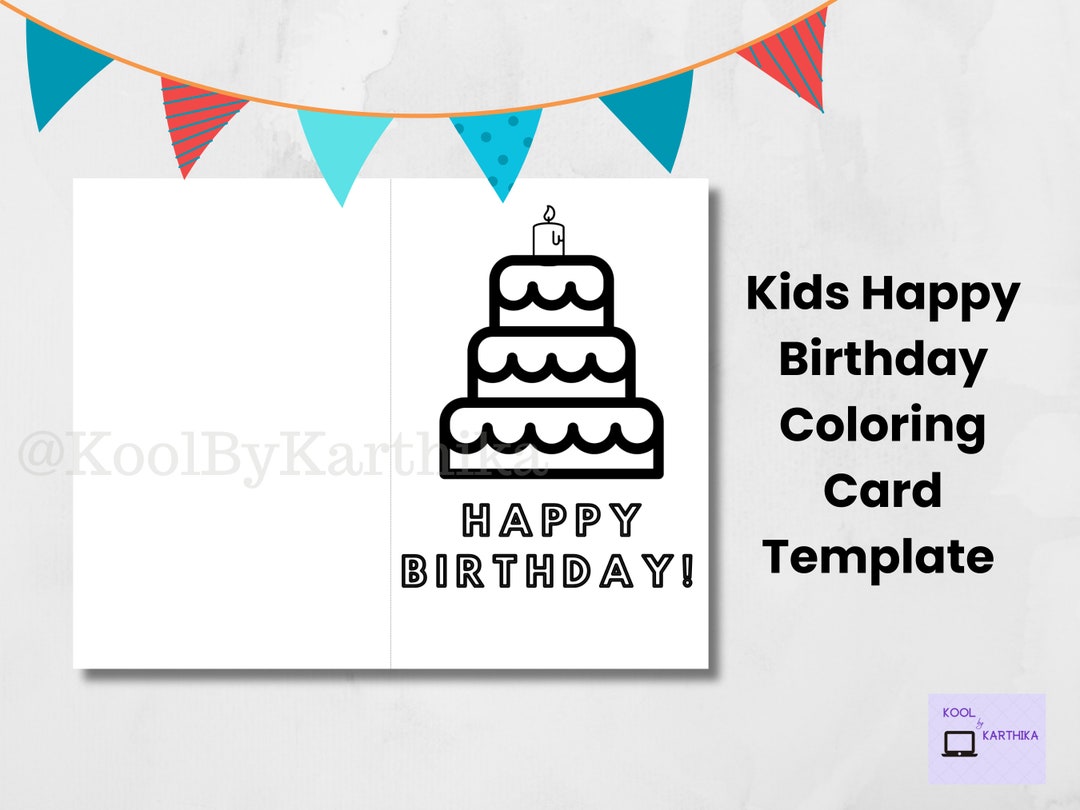 Printable Coloring Kids Happy Birthday Card, Cake Birthday Card, Kids ...