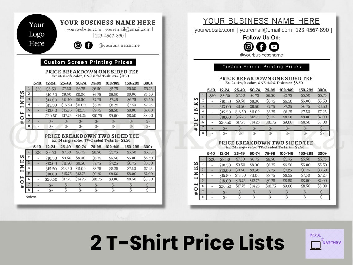 Canva Bulk T-shirt Price List Template, T-shirt Order Form Template, T ...