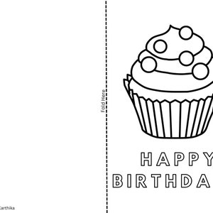 Printable Kids Happy Birthday Coloring Card Cup Cake Birthday Card Kids ...