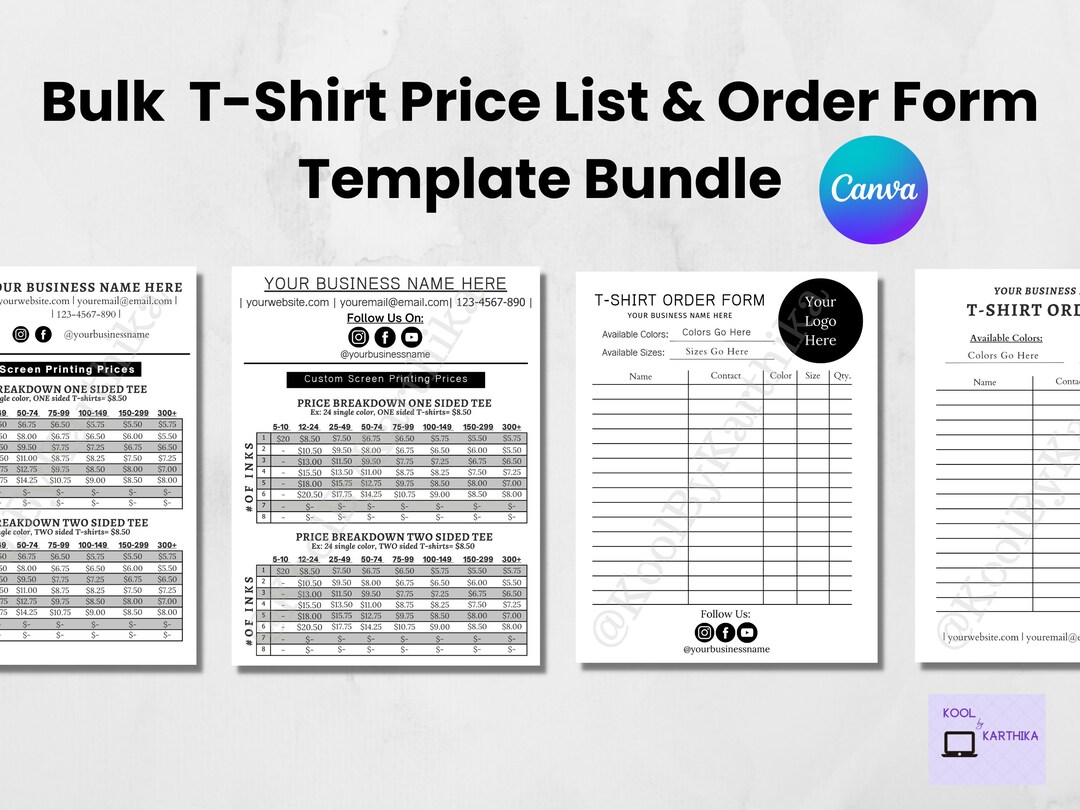 Canva Bulk Tshirt Price List Template Tshirt Order Form Etsy