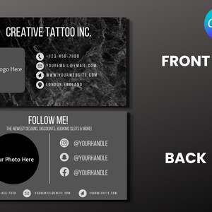 Biglietto da visita del tatuatore, modello Canva modificabile, biglietto del tatuatore, branding, negozio di tatuaggi, designer di tatuaggi, biglietto da visita