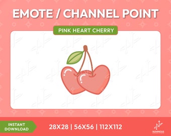 Twitch Pink Heart Cherry Emote / Channel Points / Stream Graphics / Cherry / Pink Cherry / Fruit / Cute / Premade