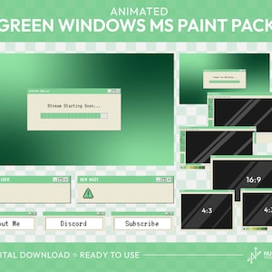 Animated Green Windows MS Paint Twitch Stream Overlay Package | Screens, Alerts, Overlay Set, Webcam and Chat box