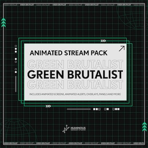 Green Brutalist Animated Twitch Stream Overlay Package | Screens, Alerts, Overlay, Webcam and Chat Box