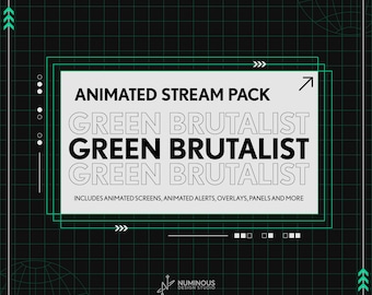 Green Brutalist Animated Twitch Stream Overlay Package | Screens, Alerts, Overlay, Webcam and Chat Box