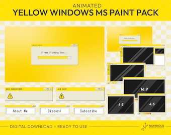 Animated Yellow Windows MS Paint Twitch Stream Overlay Package | Screens, Alerts, Overlay Set, Webcam and Chat box