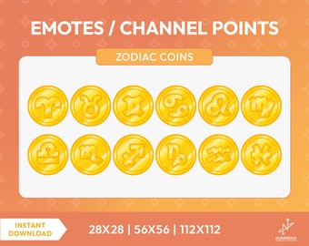 Twitch Gold Zodiac Coins Punti canale / Emote / Punto canale / Grafica streaming / Segni zodiacali / Zodiaco / Monete d&#39;oro / Monete / Premade