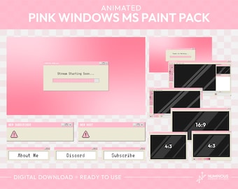 Animated Pink Windows MS Paint Twitch Stream Overlay Package | Screens, Alerts, Overlay Set, Webcam and Chat box