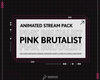 Paquete de superposición de transmisión de Twitch animada brutalista rosa/pantallas, alertas, superposición, cámara web y cuadro de chat