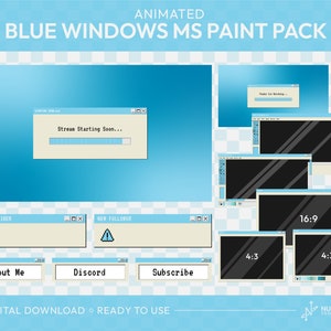 Animated Blue Windows MS Paint Twitch Stream Overlay Package | Screens, Alerts, Overlay Set, Webcam and Chat box