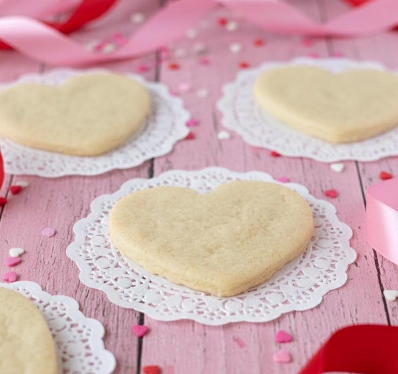 Vegan Sugar Cookies Heart Shape Valentine's Day Undecorated - Gluten Free Option Available! No Gift Ribbon