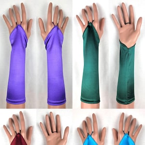 Pair of Fingerless Satin Evening Gloves, Multiple Color Options, for Formal Occasions, Opera, Costumes black green yellow purple G2208BL