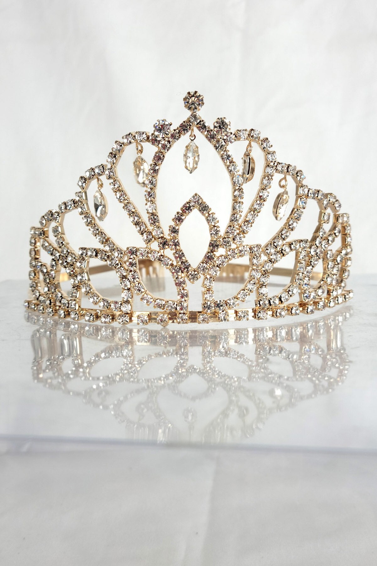 Metal Tiara With Hanging Jewels for Formal Occasions Parties  display picture 1