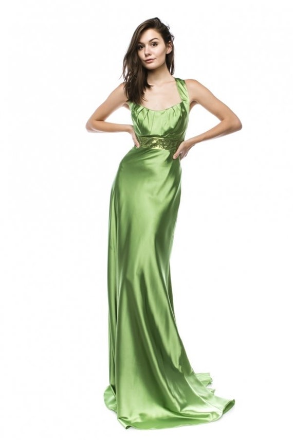 Chicas Fashion Long Floor Length Satin Dress With Sequin Waist for Prom Formal Occasion Evening XS 2XL C5303 Etsy UK
