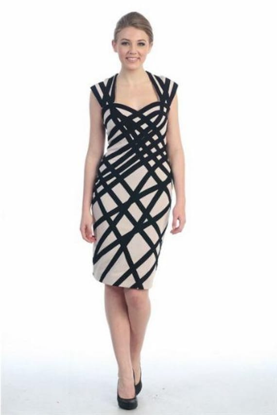 queen anne neckline cocktail dress LaDivine KV1061 Queen Anne Neck Pleated Dress