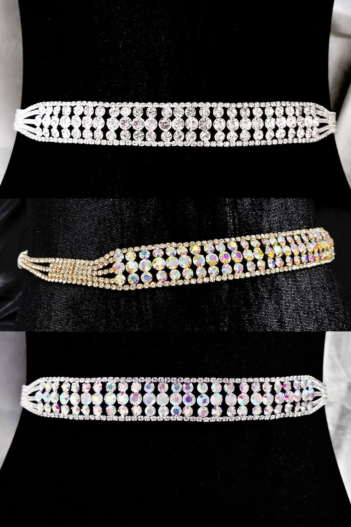 Iridescent Crystal-Trim White Women\'s Waist Belt Rhinestone White Belt - Etsy main image 2