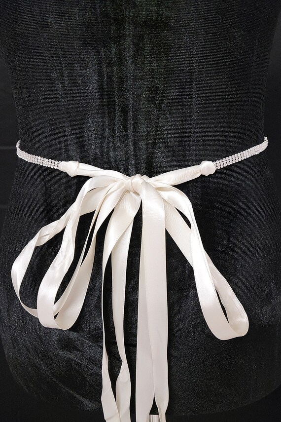 Silver Beaded Ribbon Waist Belt Walbest Jeweled Bridal Belt Applique Rhinestone Wedding Belt  main image 4