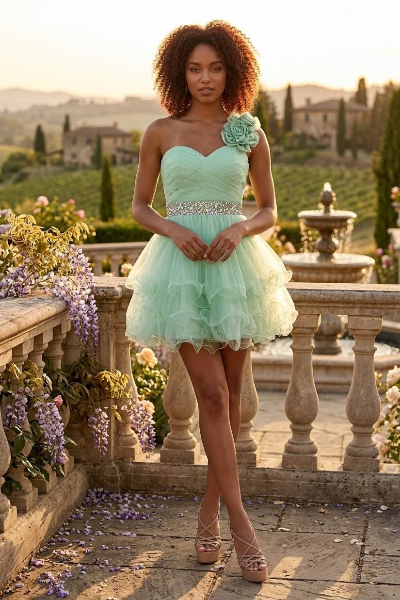 one shoulder short semi formal dress SD7159R-01BH