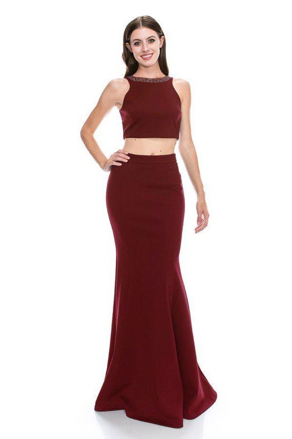 princess polly baby blue dress Two Piece Wedding Dress Open Back,Black Burgundy Wedding Dresses,WD008