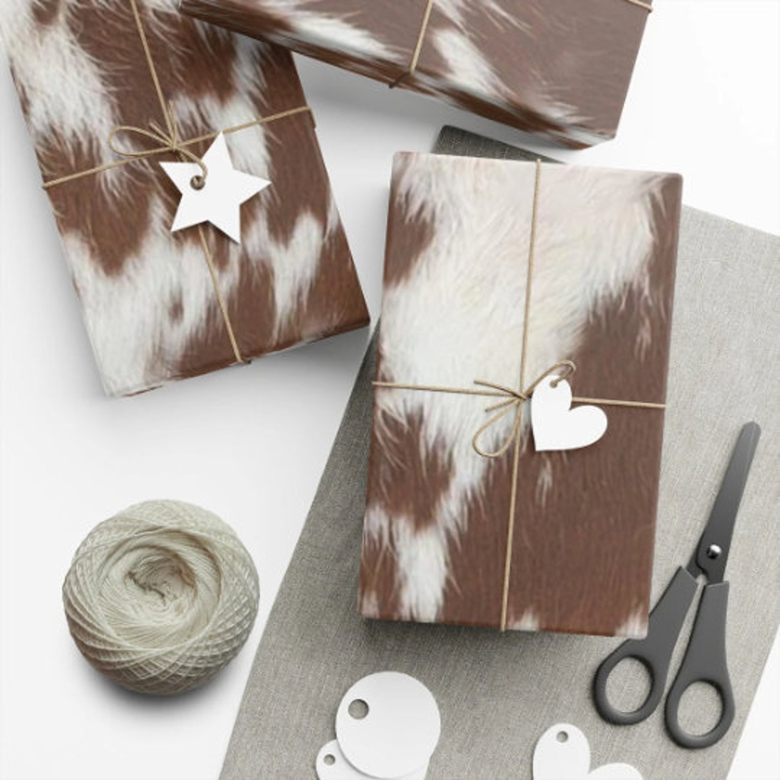 Wrapping Paper Western Wrapping Paper, Cowhide, Brown Cowhide, Cowboy