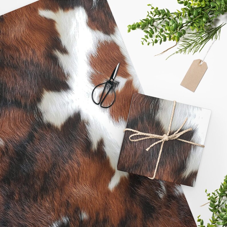Wrapping Paper Cowhide Brown Cowhide Cowboy Cowboy Etsy