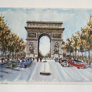 Impression de collection MCM vintage parisienne pour mur de galerie par l'artiste français Claude Ducollet Arc de Triomphe encadré, prêt à accrocher, petite décoration