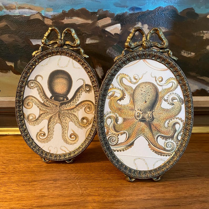 Octapus Frame Antique Gold Picture Frame, Ornate Design, Oval, Brass Made in Italy ...