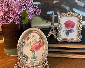 Vintage Mini Silver Picture Frame, Floral Art Deco, Fine Seagull Pewter, 2x3 Photo