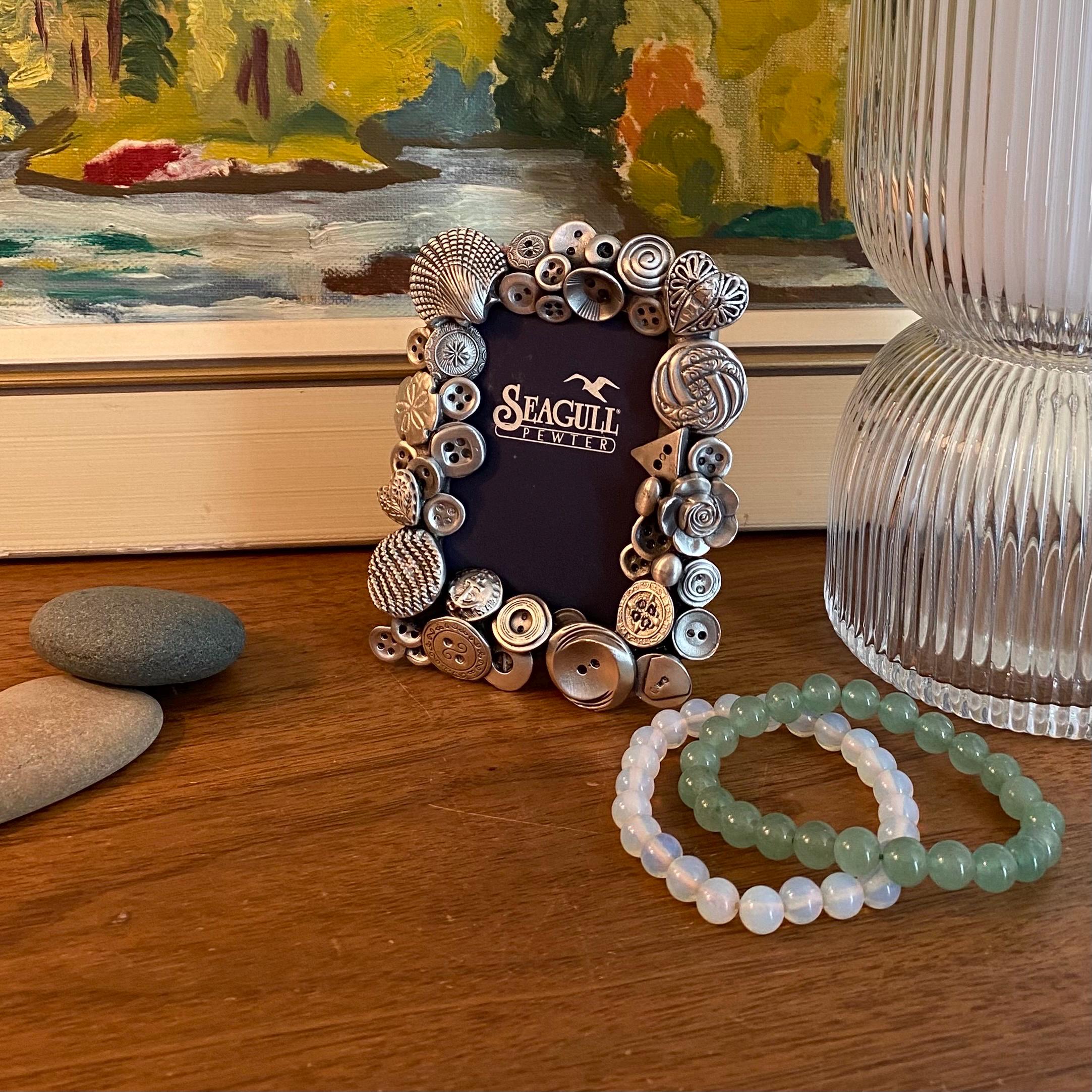 Pewter Silver Mini Picture Frame, Buttons and Shells, Vintage