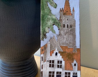 Ceramic Tile Art Brugge Gothic Architecture Vintage Ready to Hang 4 x 10 Kitchen Cottage RV Bruges Belgium