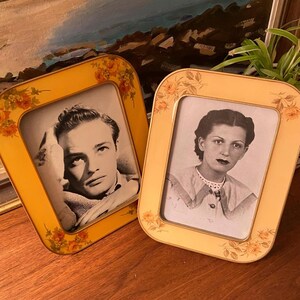 Vintage Yellow Enamel Bucklers Picture Frame, Red Roses, Book Shelf Styling, Photo 5 x 7
