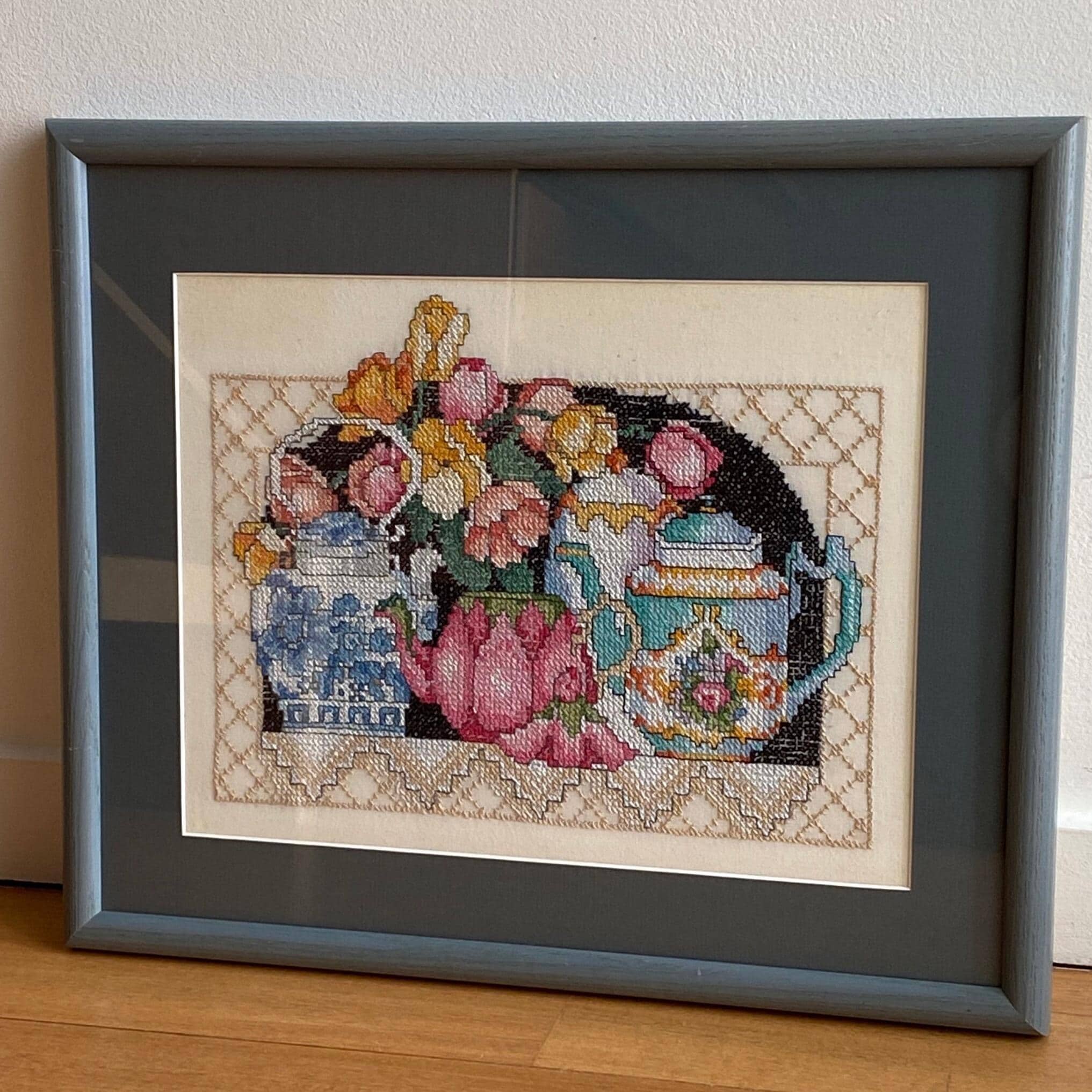 Vintage Handcrafted Needlepoint, Cottagecore Gallery Wall, 17 X 14
