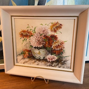 Origineel schilderij, bloemenstilleven, MCM, vintage MCM-decor uit de jaren 1950, kleine ruimtekunst, klaar om op te hangen, Canadian School